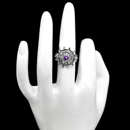 Vintage Floral Center Round Gemstone Ring 925 Sterling Silver Handmade AGR1031 R-1737
