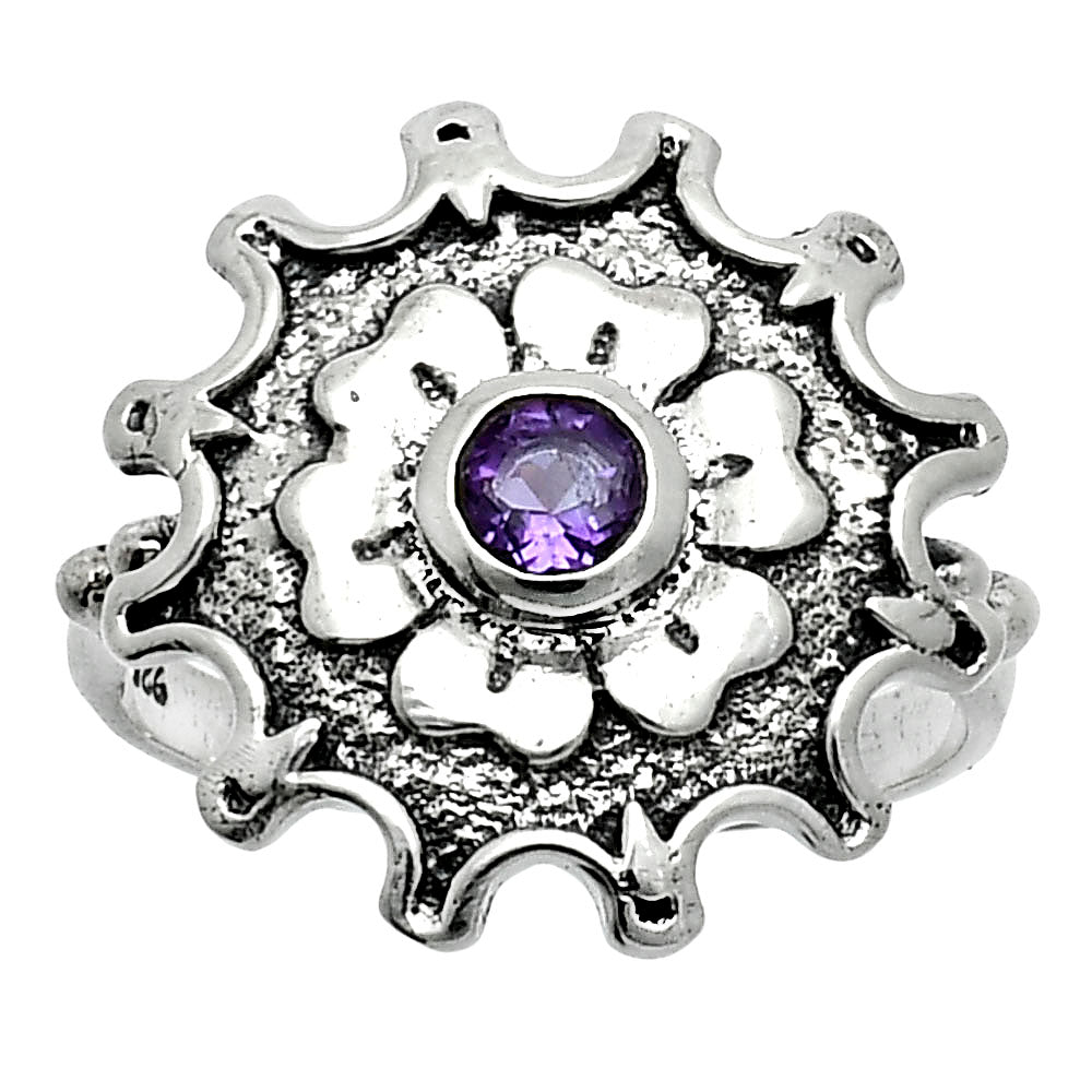 Vintage Floral Center Round Gemstone Ring 925 Sterling Silver Handmade AGR1031 R-1737