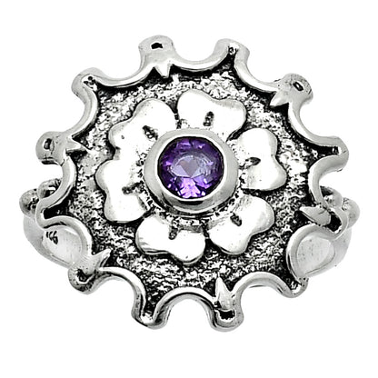 Vintage Floral Center Round Gemstone Ring 925 Sterling Silver Handmade AGR1031 R-1737