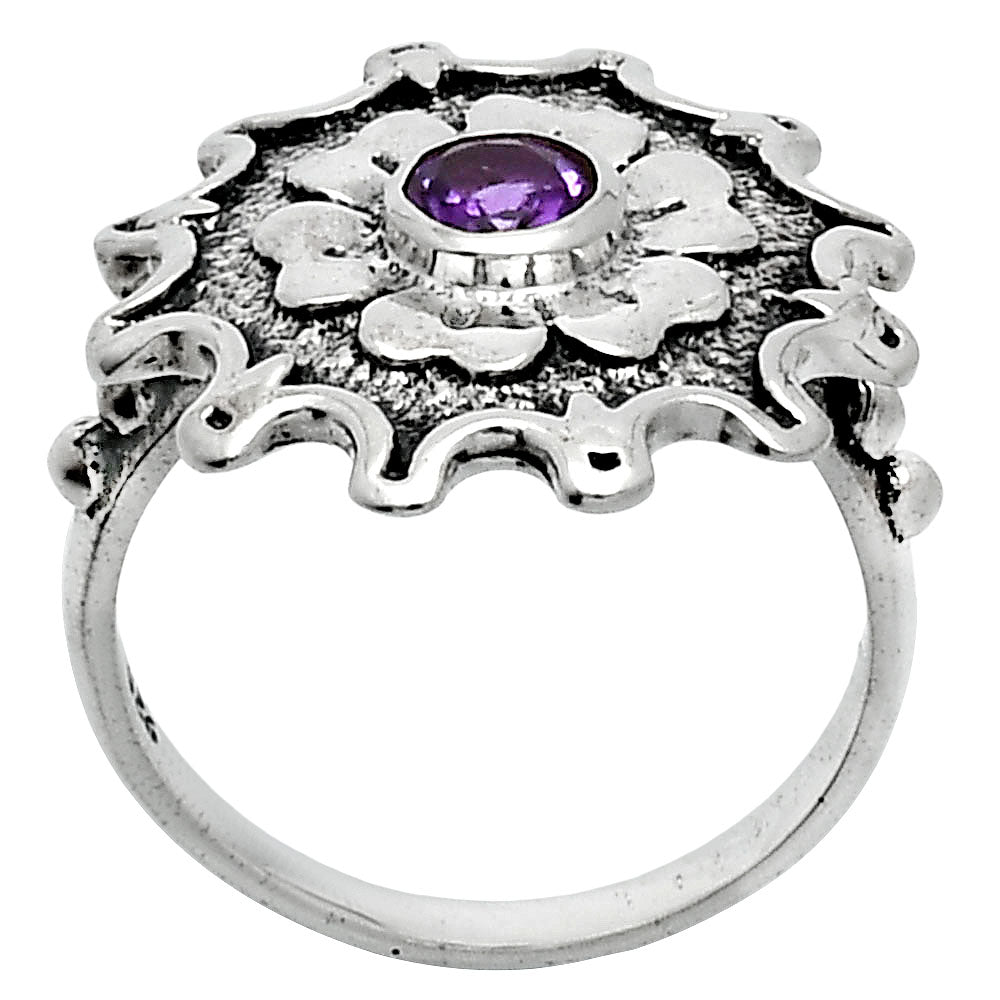 Vintage Floral Center Round Gemstone Ring 925 Sterling Silver Handmade AGR1031 R-1737