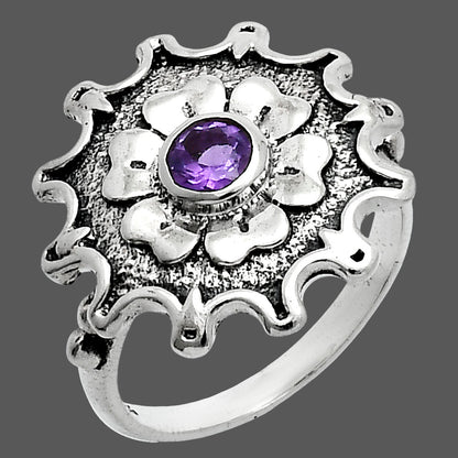 Vintage Floral Center Round Gemstone Ring 925 Sterling Silver Handmade AGR1031 R-1737