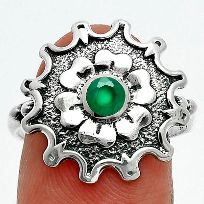 Vintage Floral Center Round Gemstone Ring 925 Sterling Silver Handmade AGR1031 R-1737