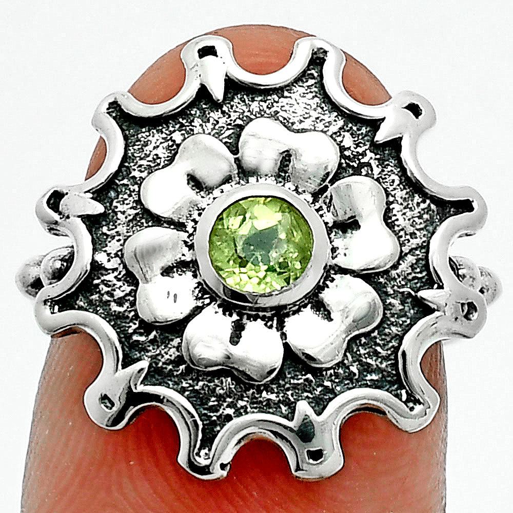 Vintage Floral Center Round Gemstone Ring 925 Sterling Silver Handmade AGR1031 R-1737