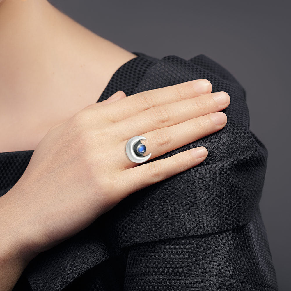 Moon Shape Natural Gemstone Ring 925 Sterling Silver Handmade Jewelry AGR1032 R-1072