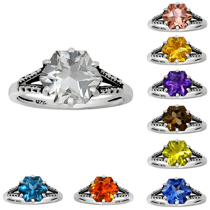 Hexagon Gemstone Ring 925 Sterling Silver Handmade Vintage Jewelry AGR1033 R-1746