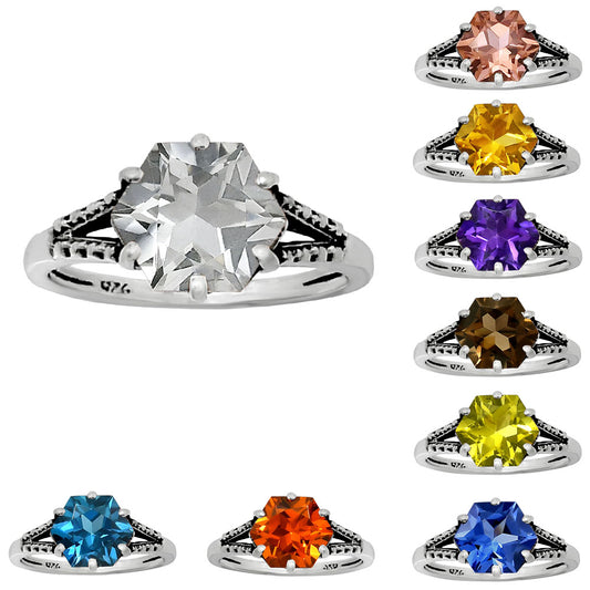 Hexagon Gemstone Ring 925 Sterling Silver Handmade Vintage Jewelry AGR1033 R-1746