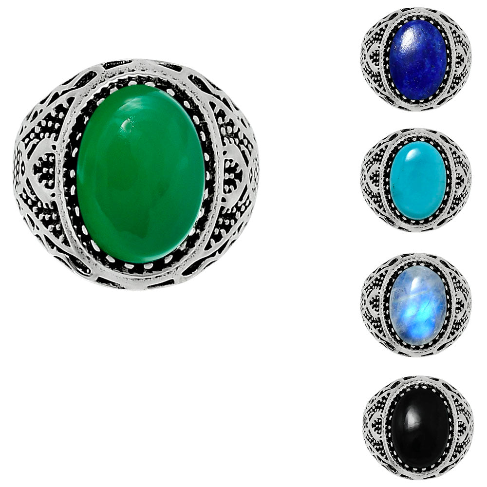 Artisan Unisex Oval Gemstone Statement Ring 925 Sterling Silver Vintage AGR1035 R-1738