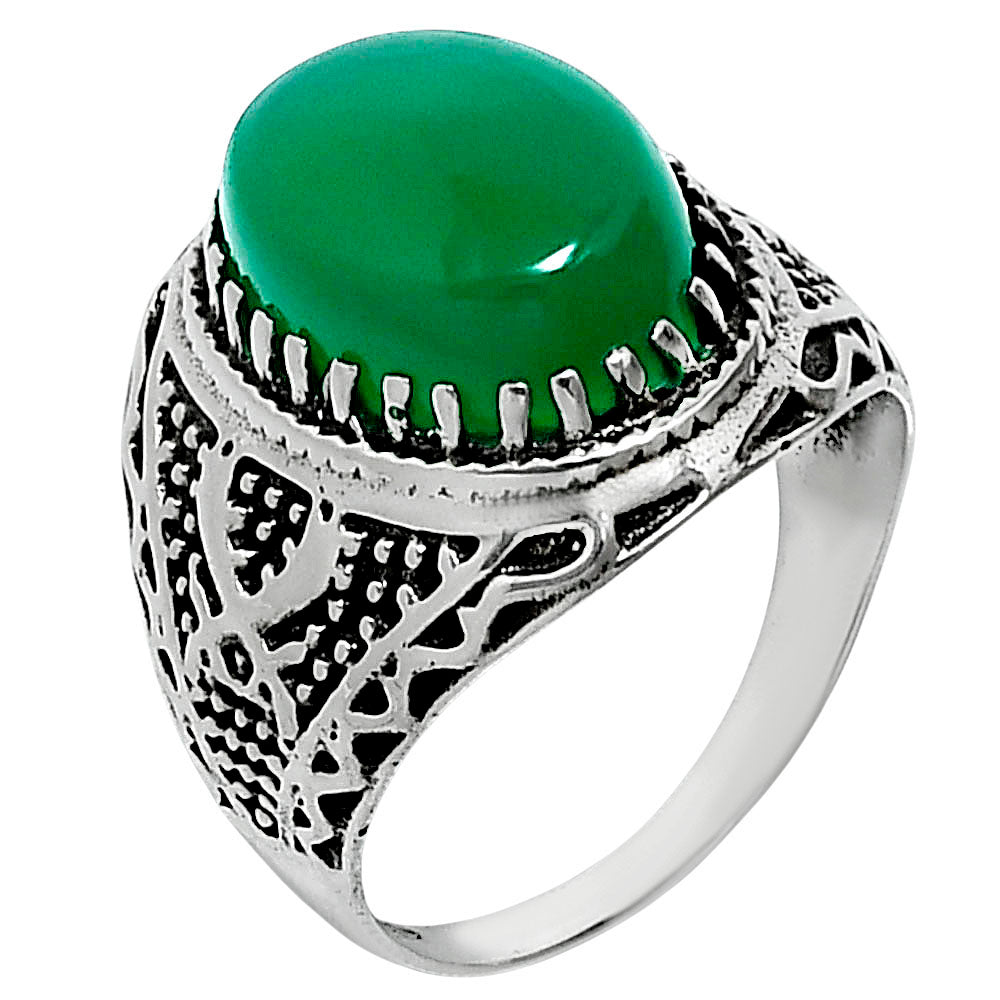 Artisan Unisex Oval Gemstone Statement Ring 925 Sterling Silver Vintage AGR1035 R-1738