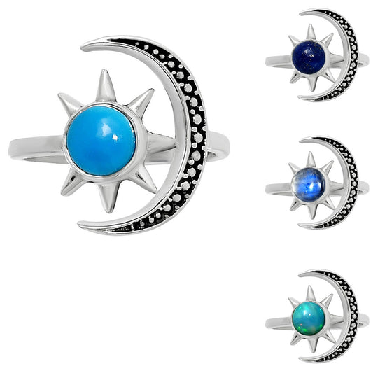 Sun and Moon Gemstone Adjustable Ring 925 Sterling Silver Celestial AGR1038 R-1015