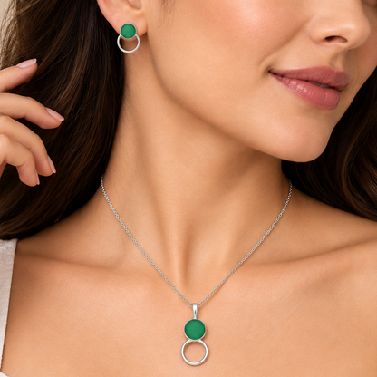 Natural Gemstone Circle Pendant Earrings Jewelry Set 925 Sterling Silver AGT1001 T-1012