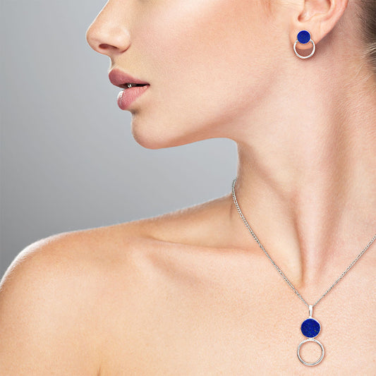 Natural Gemstone Circle Pendant Earrings Jewelry Set 925 Sterling Silver AGT1001 T-1012