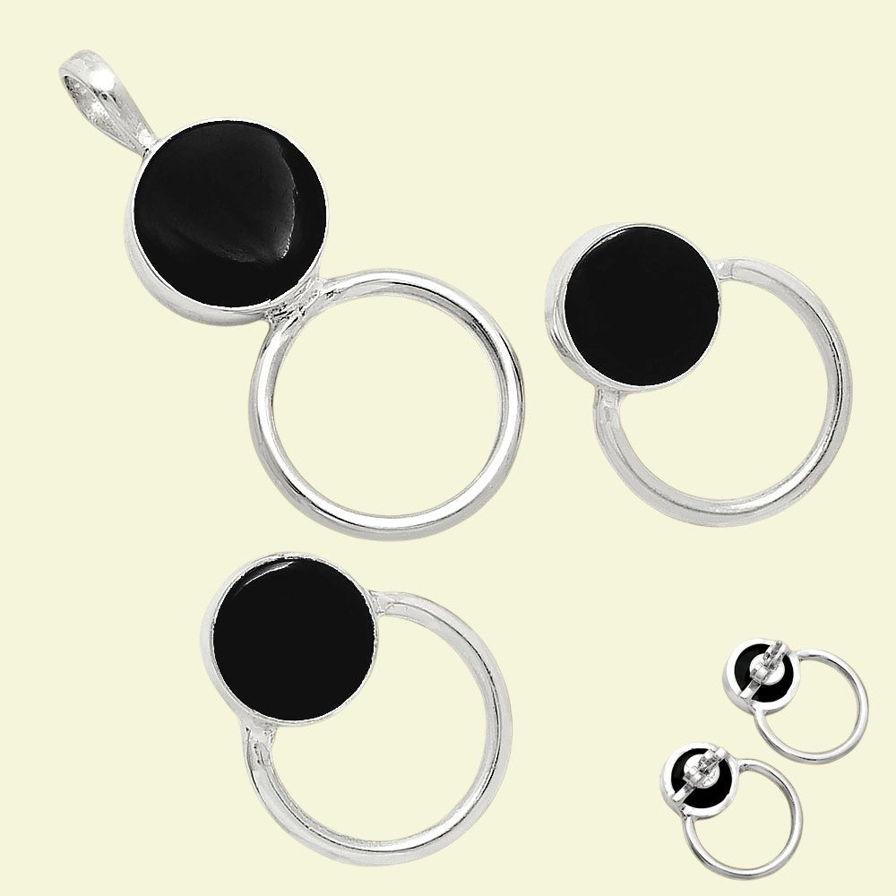 Natural Gemstone Circle Pendant Earrings Jewelry Set 925 Sterling Silver AGT1001 T-1012
