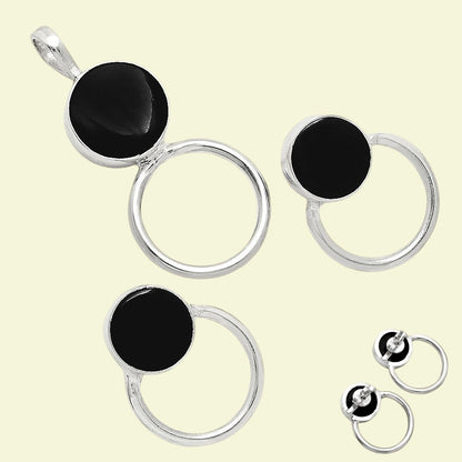 Natural Gemstone Circle Pendant Earrings Jewelry Set 925 Sterling Silver AGT1001 T-1012