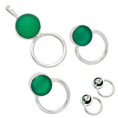 Natural Gemstone Circle Pendant Earrings Jewelry Set 925 Sterling Silver AGT1001 T-1012