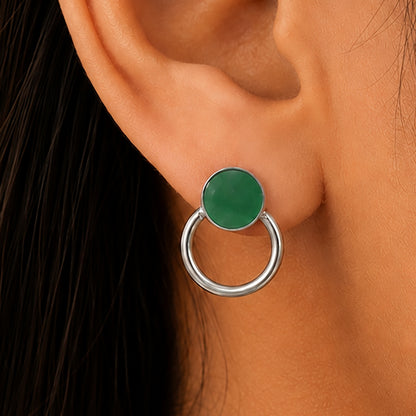 Natural Gemstone Circle Pendant Earrings Jewelry Set 925 Sterling Silver AGT1001 T-1012