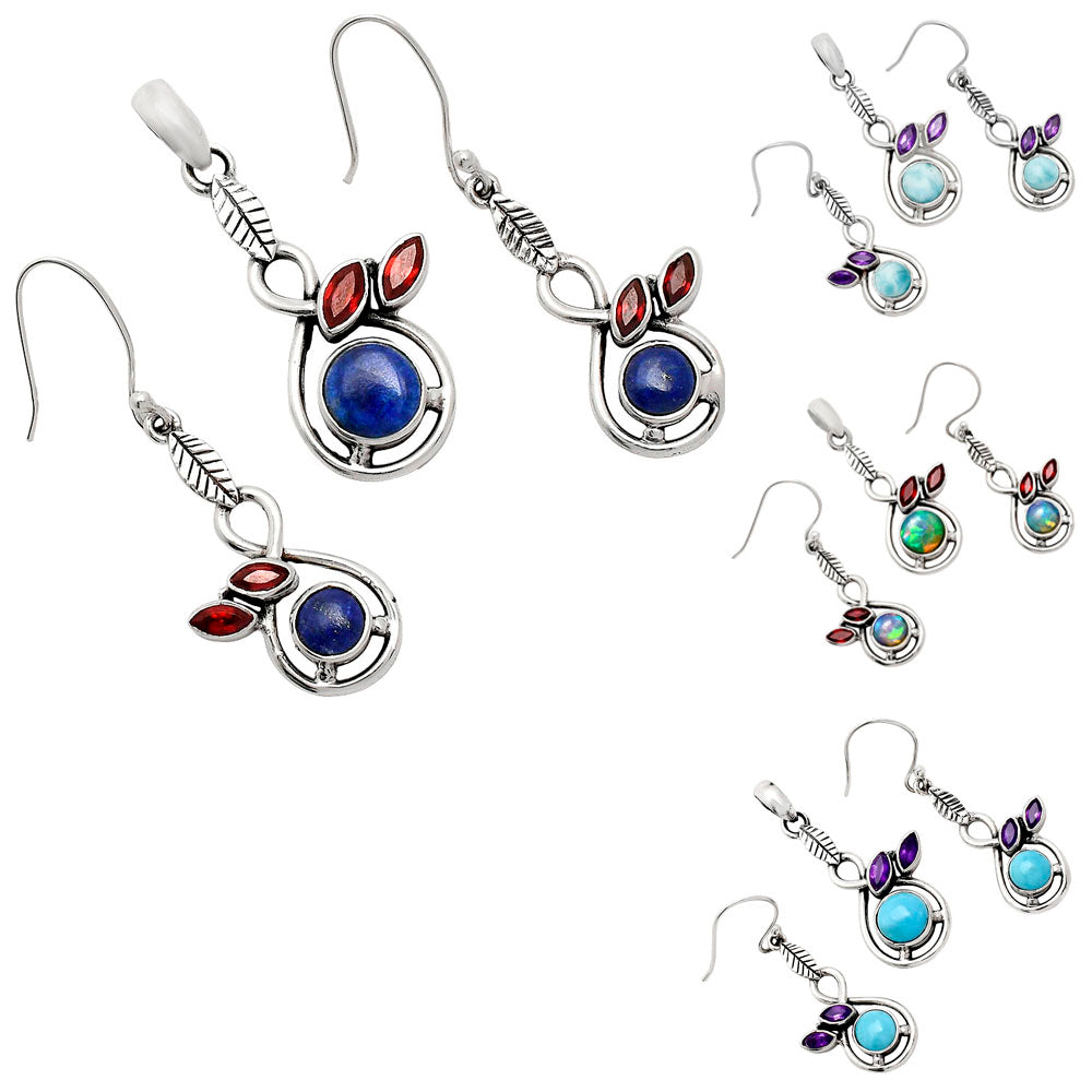 Natural Gemstone Leaf Pendant & Earrings Jewelry Set 925 Sterling Silver AGT1002 T-1013