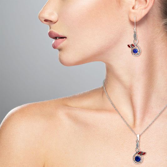 Natural Gemstone Leaf Pendant & Earrings Jewelry Set 925 Sterling Silver AGT1002 T-1013