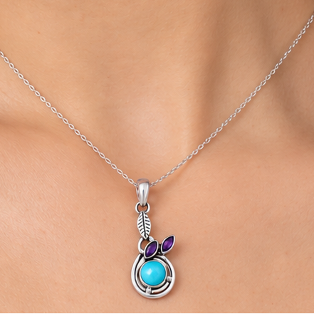 Natural Gemstone Leaf Pendant & Earrings Jewelry Set 925 Sterling Silver AGT1002 T-1013