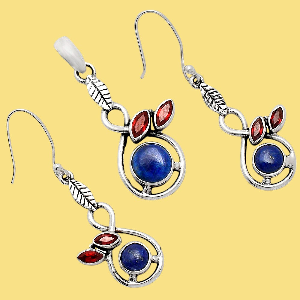Natural Gemstone Leaf Pendant & Earrings Jewelry Set 925 Sterling Silver AGT1002 T-1013