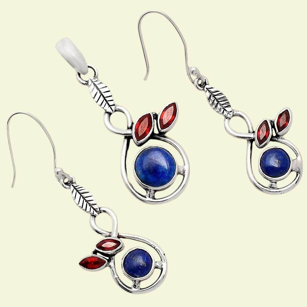 Natural Gemstone Leaf Pendant & Earrings Jewelry Set 925 Sterling Silver AGT1002 T-1013