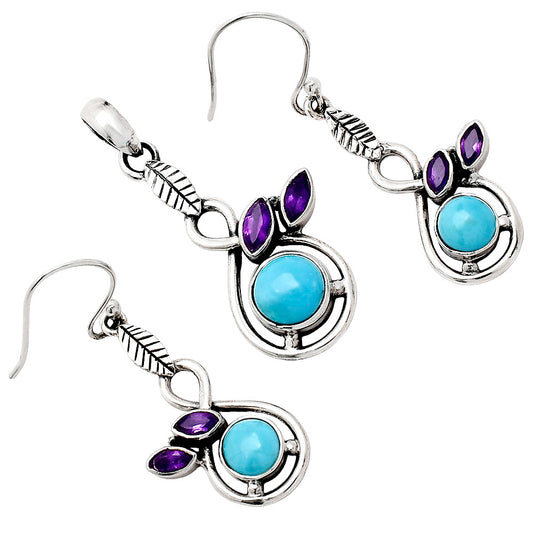 Natural Gemstone Leaf Pendant & Earrings Jewelry Set 925 Sterling Silver AGT1002 T-1013