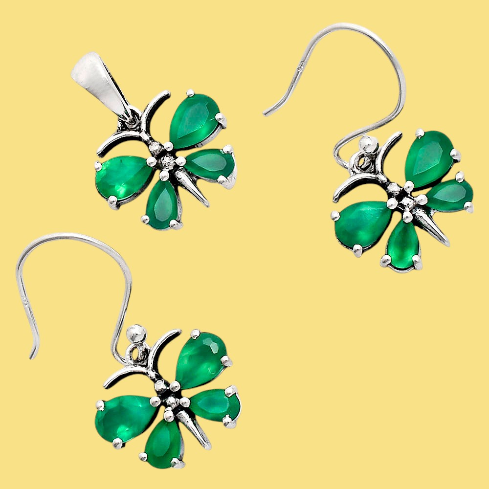 Butterfly Gemstone Jewelry Set 925 Sterling Silver Earrings Pendant AGT1003 T-1014