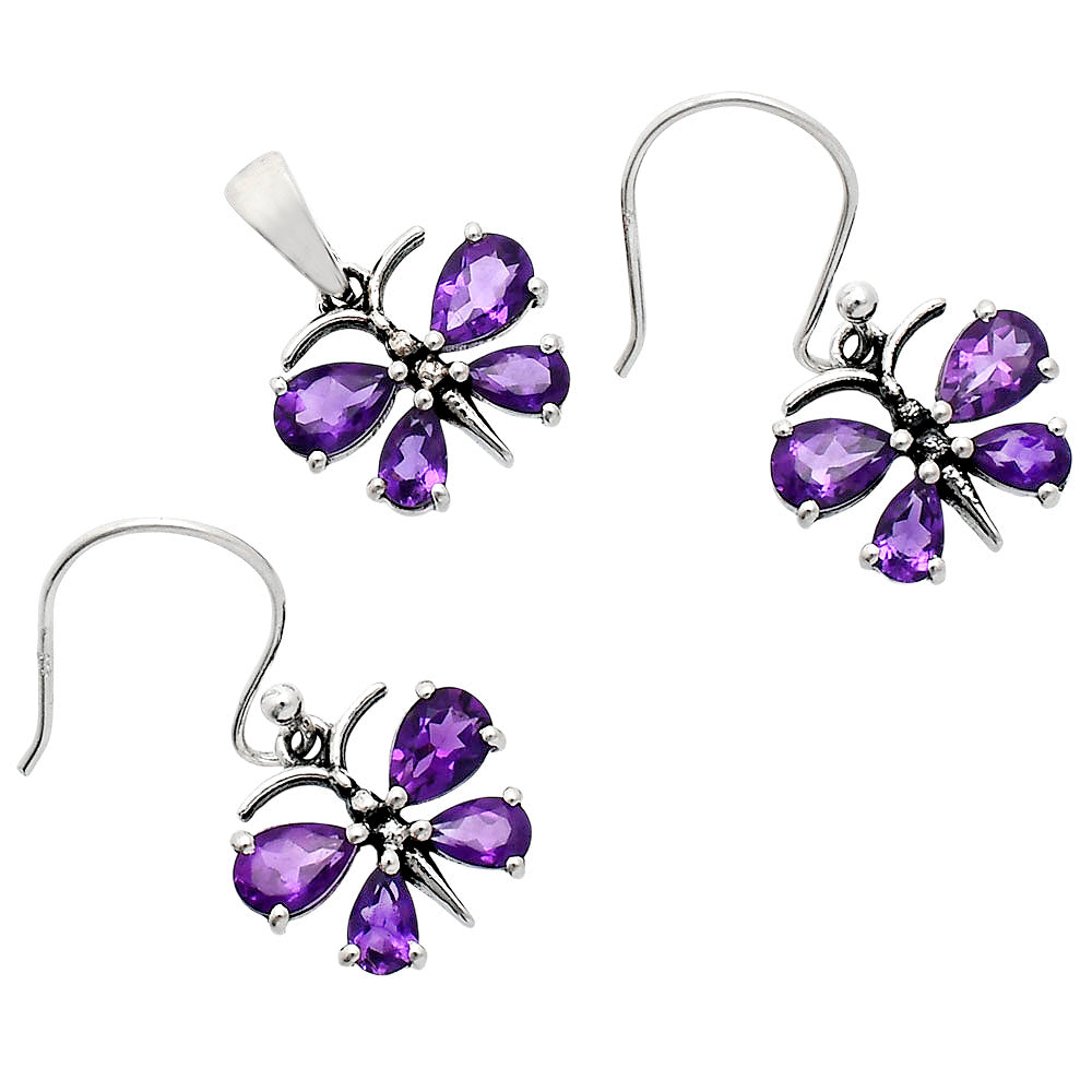 Butterfly Gemstone Jewelry Set 925 Sterling Silver Earrings Pendant AGT1003 T-1014
