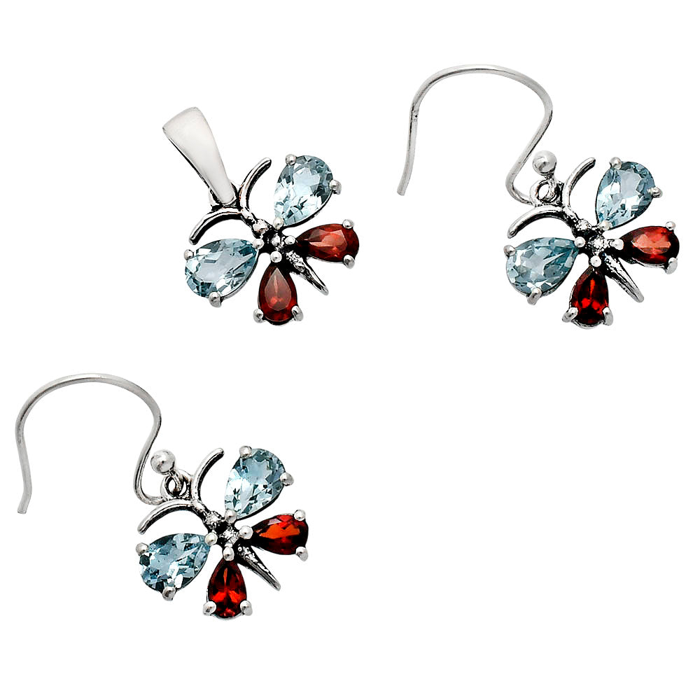 Butterfly Gemstone Jewelry Set 925 Sterling Silver Earrings Pendant AGT1003 T-1014