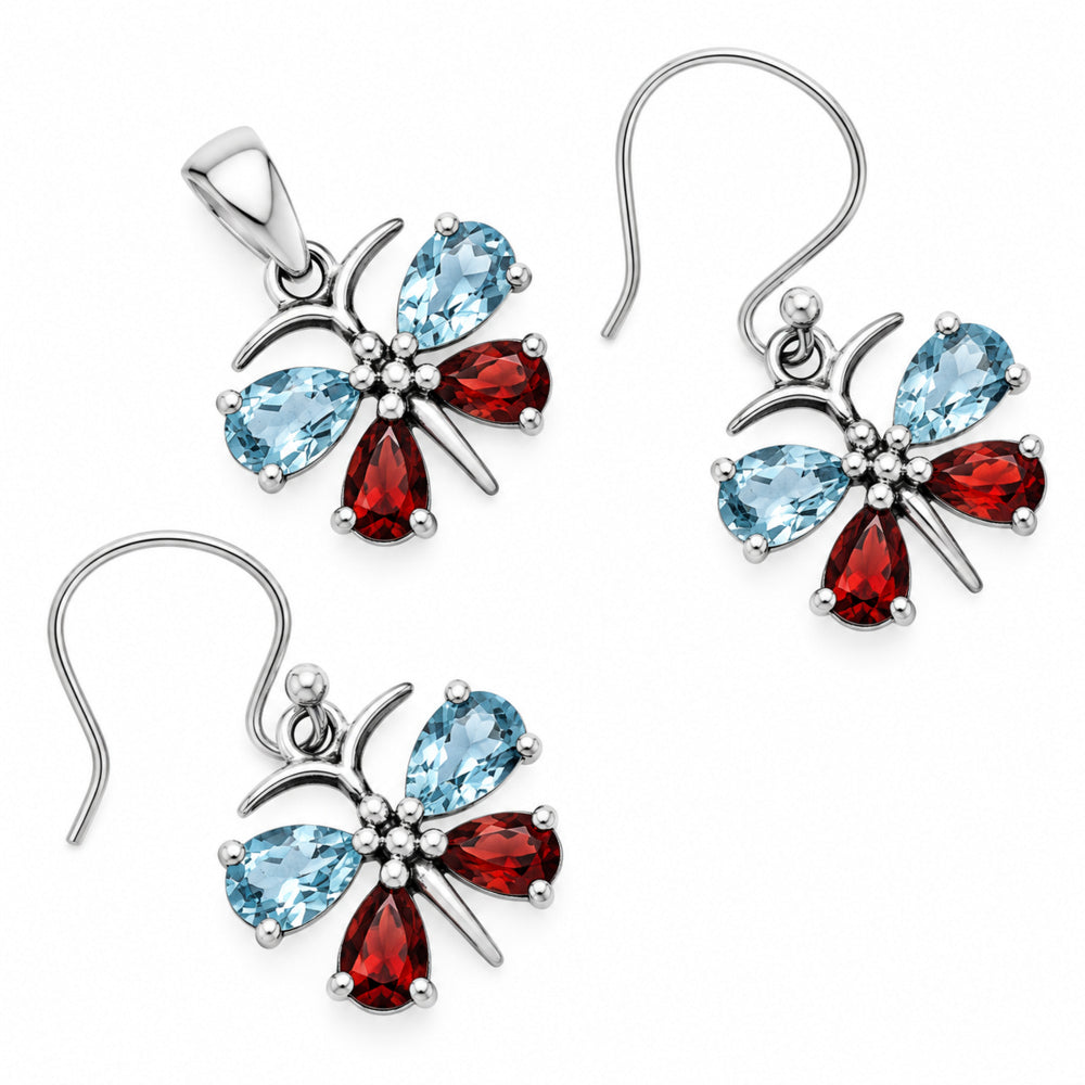Butterfly Gemstone Jewelry Set 925 Sterling Silver Earrings Pendant AGT1003 T-1014