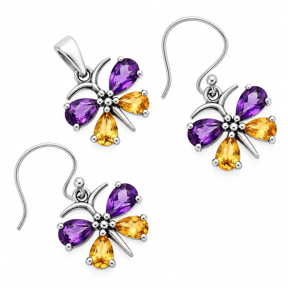 Butterfly Gemstone Jewelry Set 925 Sterling Silver Earrings Pendant AGT1003 T-1014