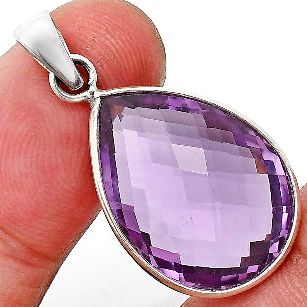 Faceted Amethyst Teardrop Earrings and Pendant Set 925 Sterling Silver AGT1004 T-1015