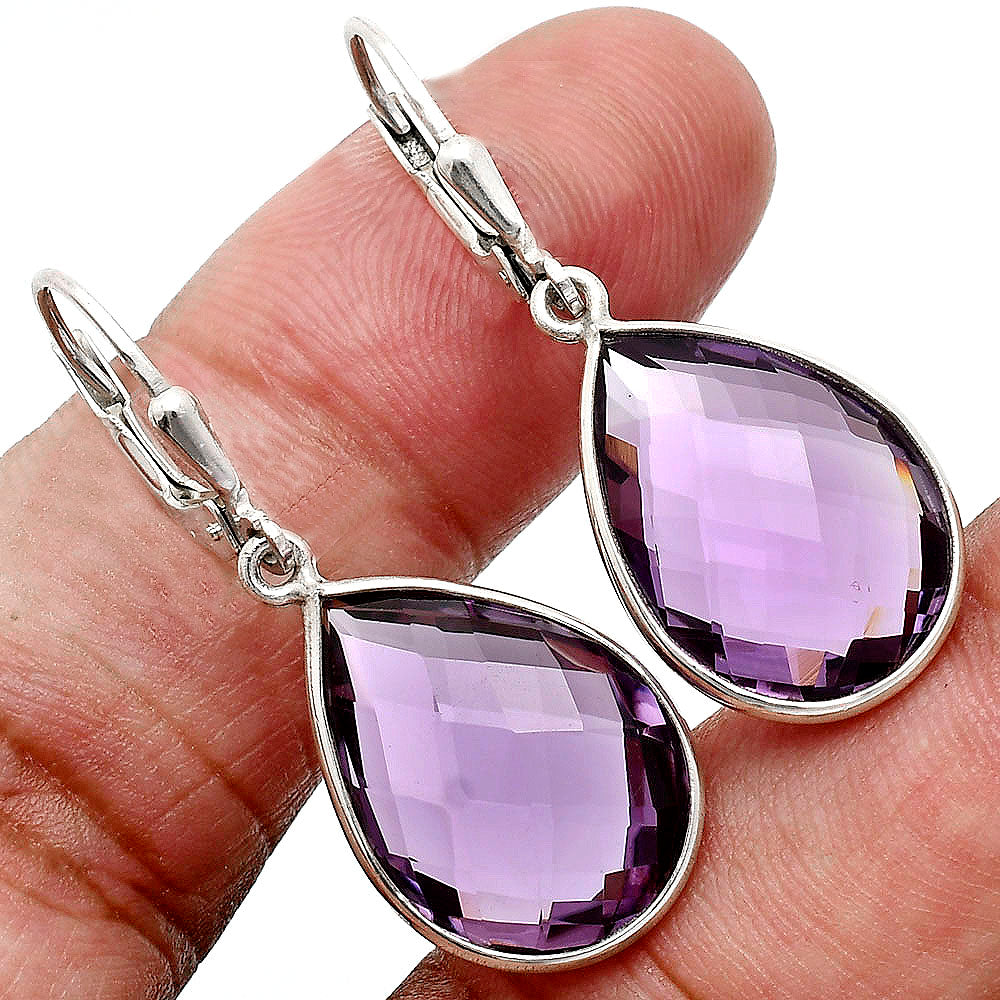 Faceted Amethyst Teardrop Earrings and Pendant Set 925 Sterling Silver AGT1004 T-1015
