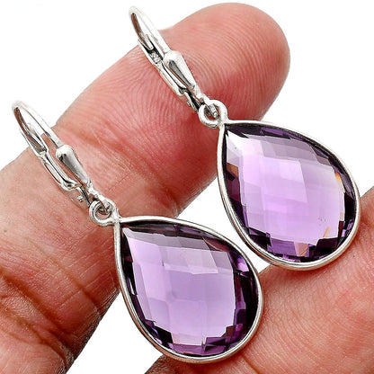 Faceted Amethyst Teardrop Earrings and Pendant Set 925 Sterling Silver AGT1004 T-1015
