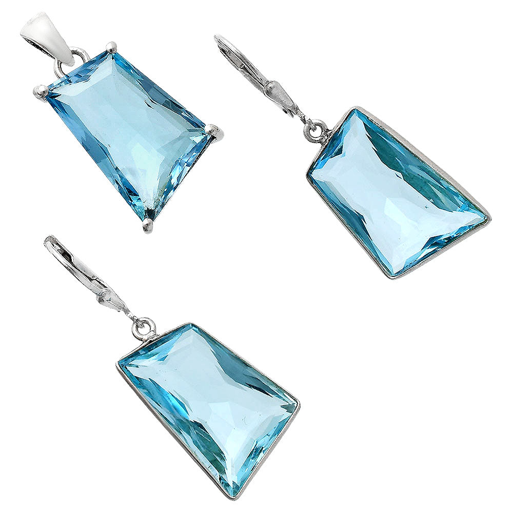 Modern Trapezoid Gemstone Earrings & Pendant Jewelry Set 925 Silver AGT1006 T-1017