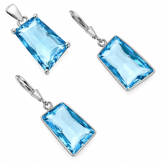 Modern Trapezoid Gemstone Earrings & Pendant Jewelry Set 925 Silver AGT1006 T-1017