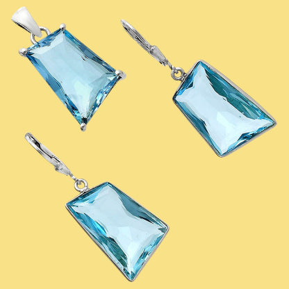 Modern Trapezoid Gemstone Earrings & Pendant Jewelry Set 925 Silver AGT1006 T-1017