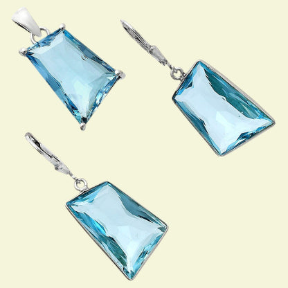 Modern Trapezoid Gemstone Earrings & Pendant Jewelry Set 925 Silver AGT1006 T-1017