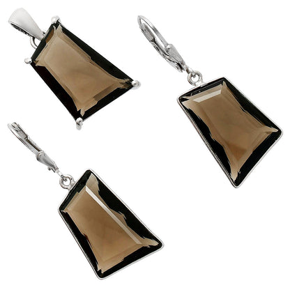 Modern Trapezoid Gemstone Earrings & Pendant Jewelry Set 925 Silver AGT1006 T-1017