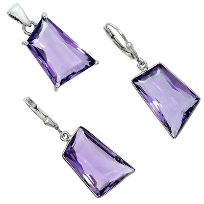 Modern Trapezoid Gemstone Earrings & Pendant Jewelry Set 925 Silver AGT1006 T-1017