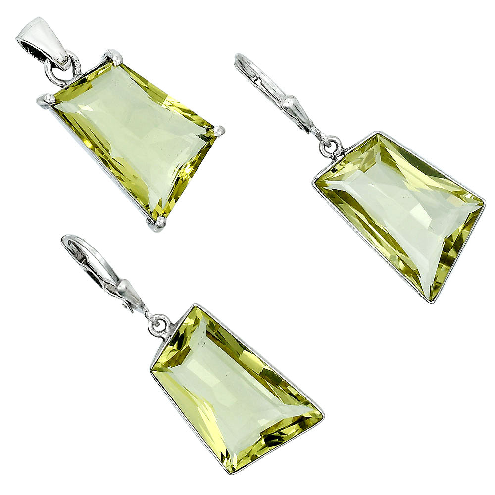 Modern Trapezoid Gemstone Earrings & Pendant Jewelry Set 925 Silver AGT1006 T-1017