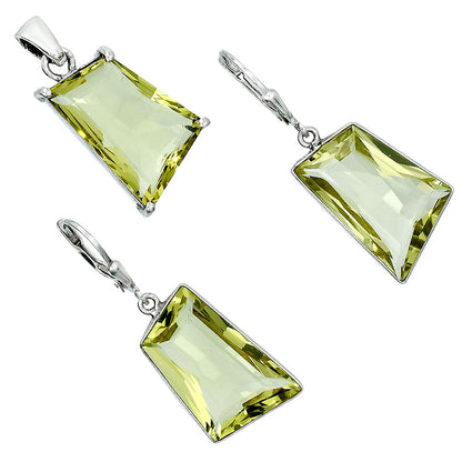 Modern Trapezoid Gemstone Earrings & Pendant Jewelry Set 925 Silver AGT1006 T-1017
