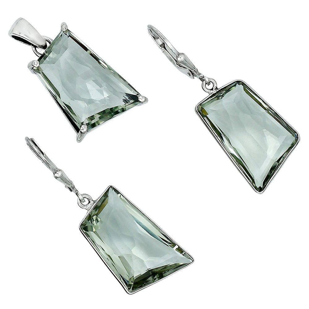Modern Trapezoid Gemstone Earrings & Pendant Jewelry Set 925 Silver AGT1006 T-1017