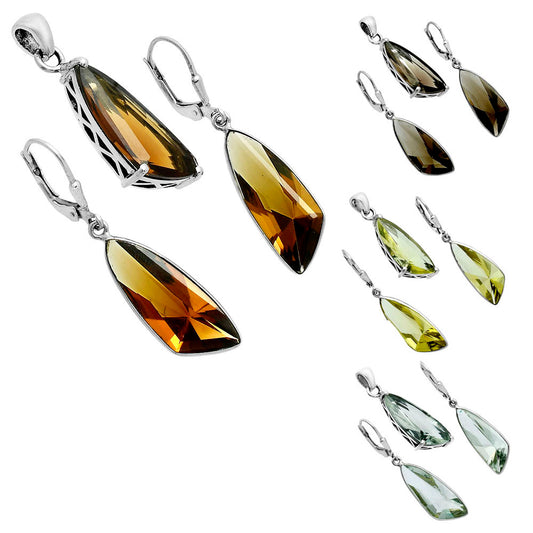 Elegant Faceted Gemstone Pendant Earrings Set 925 Sterling Silver AGT1007 T-1017