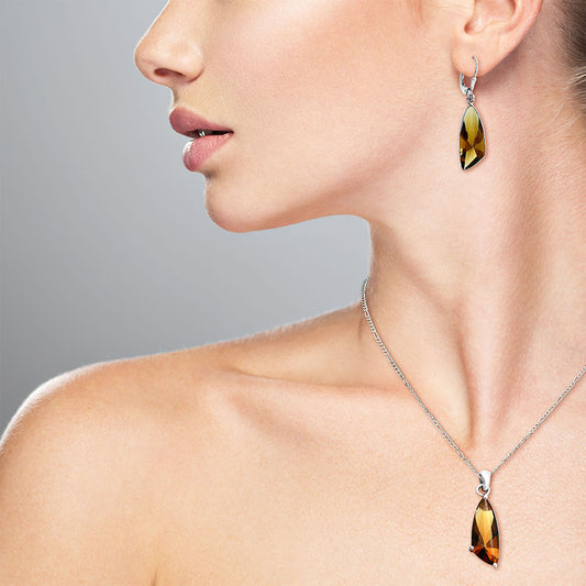 Elegant Faceted Gemstone Pendant Earrings Set 925 Sterling Silver AGT1007 T-1017