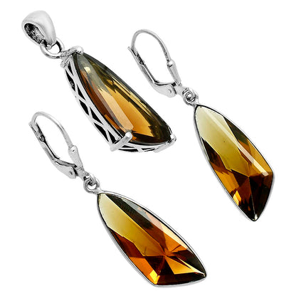 Elegant Faceted Gemstone Pendant Earrings Set 925 Sterling Silver AGT1007 T-1017