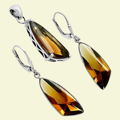 Elegant Faceted Gemstone Pendant Earrings Set 925 Sterling Silver AGT1007 T-1017