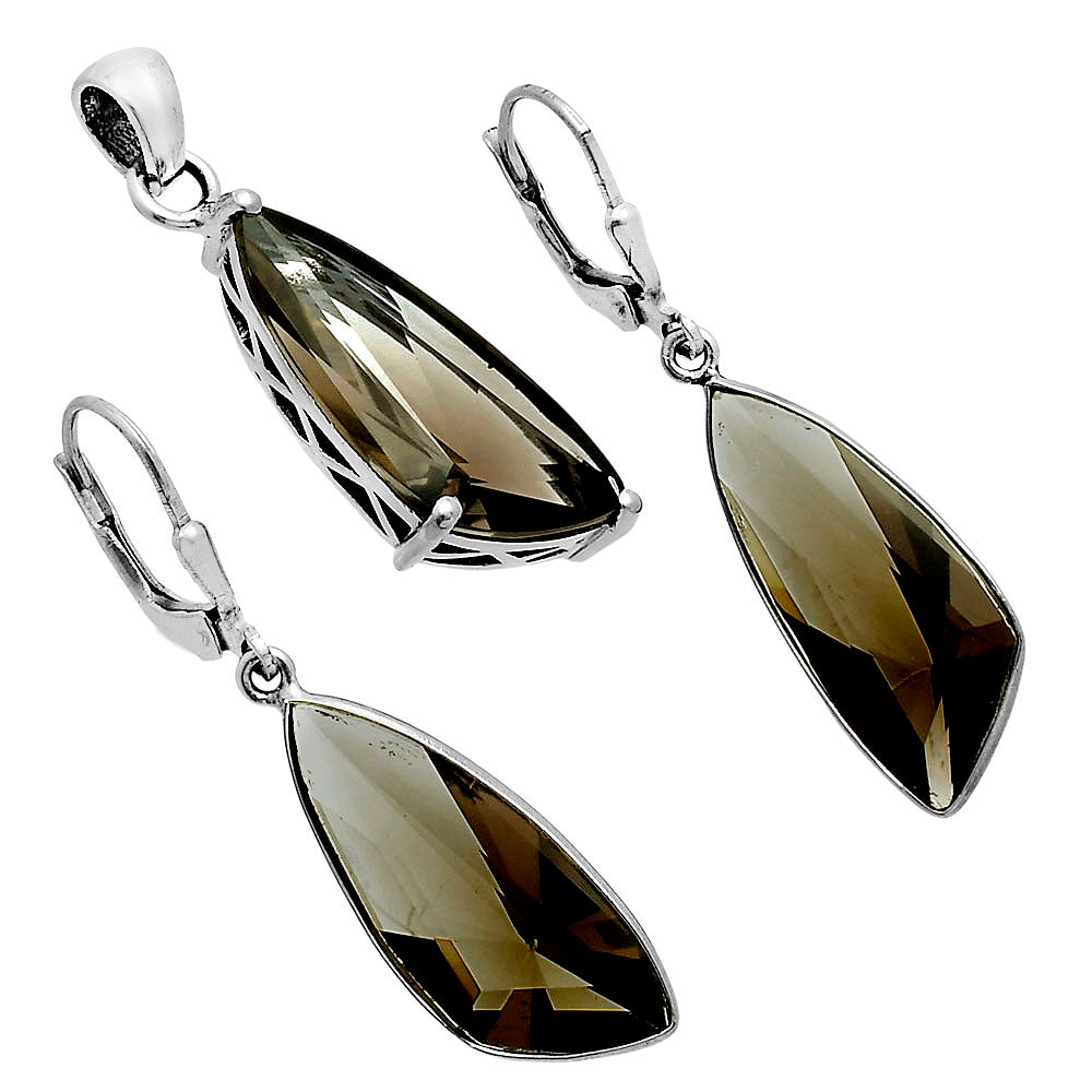 Elegant Faceted Gemstone Pendant Earrings Set 925 Sterling Silver AGT1007 T-1017