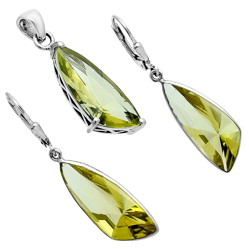 Elegant Faceted Gemstone Pendant Earrings Set 925 Sterling Silver AGT1007 T-1017
