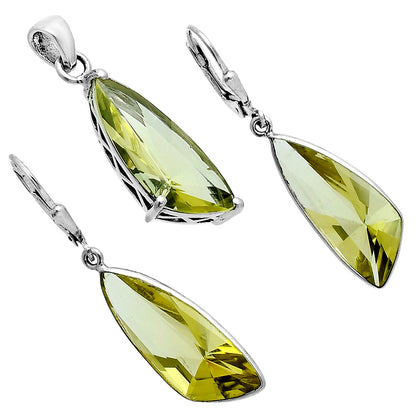 Elegant Faceted Gemstone Pendant Earrings Set 925 Sterling Silver AGT1007 T-1017
