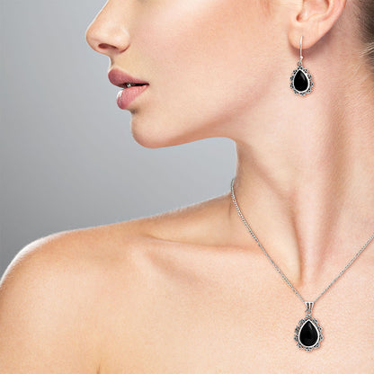 Natural Gemstone Teardrop Pendant and Earrings Set 925 Sterling Silver AGT1008 T-1018